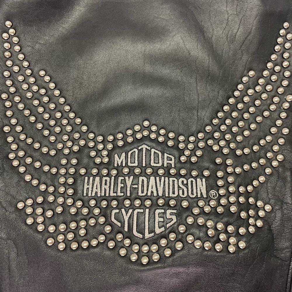 Harley Davidson Leather Jacket Studded Logo/Wings on Back & Sleeves Large
